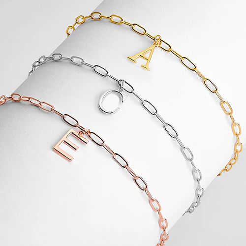 Initial Charm Paperclip Chain Bracelet