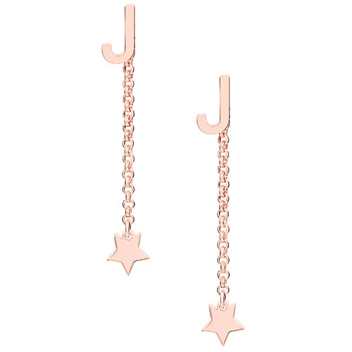 Initial Earring with Star Dangle Button Drop Earrings - Image 8
