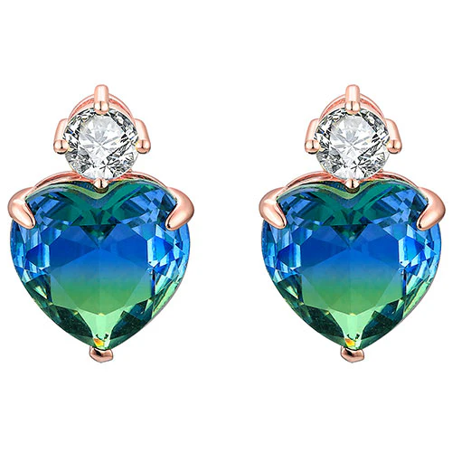 Iridescent Heart Stone with CZ Accent Button Earrings - Image 8