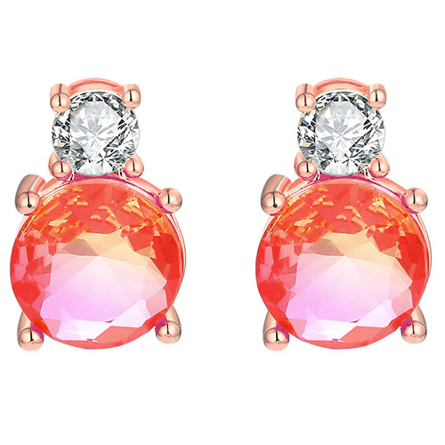 Iridescent Round Iridescent Stone with CZ Accent Button Earrings - Image 8