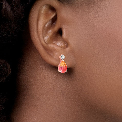 Iridescent Teardrop Stone with CZ Accent Button Earrings - Image 10