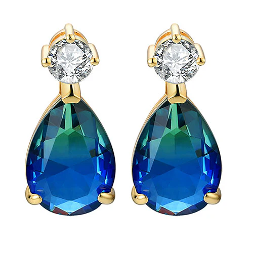 Iridescent Teardrop Stone with CZ Accent Button Earrings - Image 5