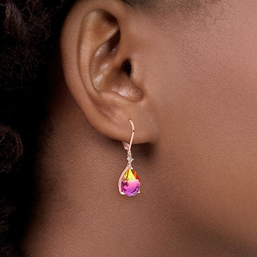 Iridescent Teardrop Stone with CZ Accent Drop Earrings - Image 10