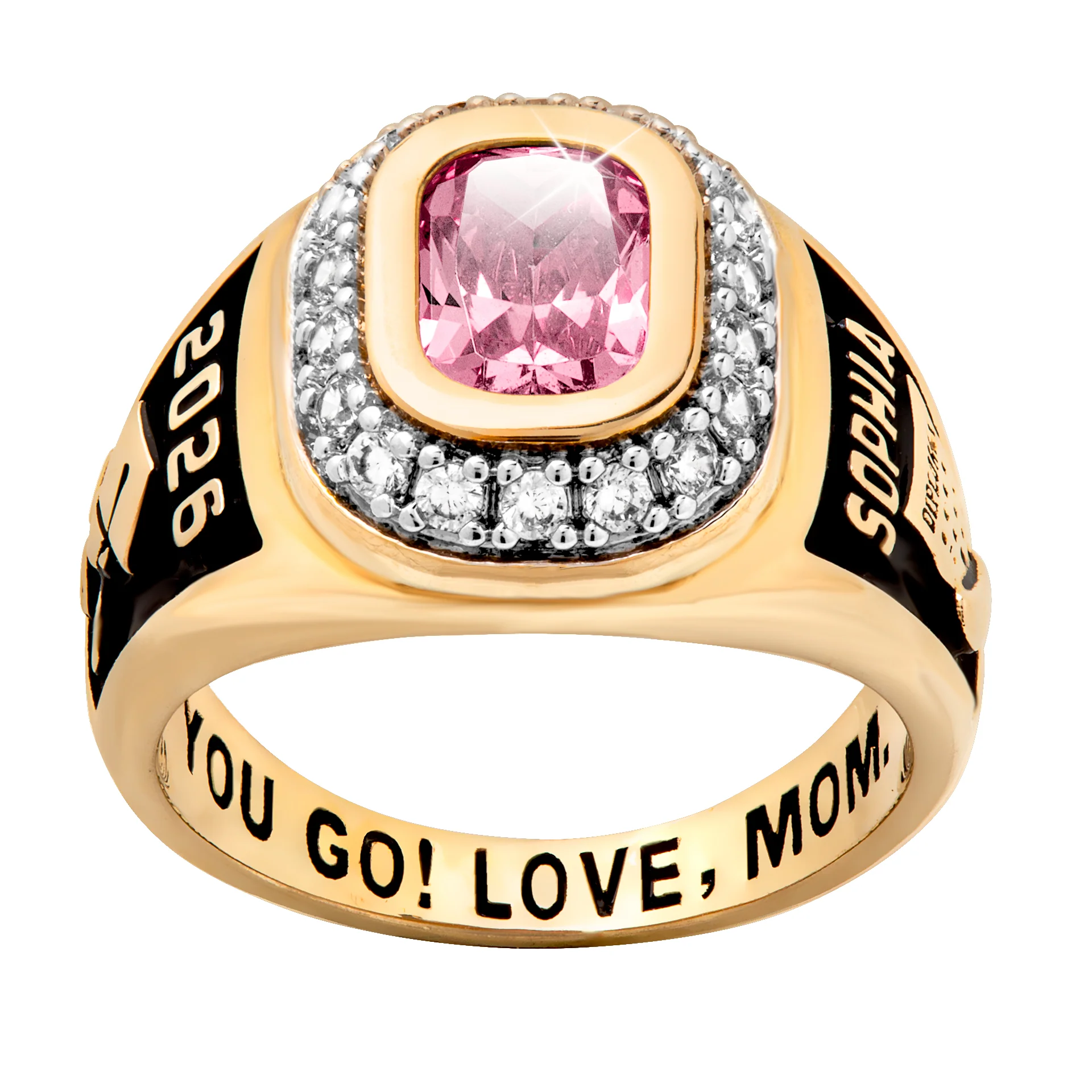 Ladies' 14K Gold Plated CZ Encrusted Traditional Personalized Class Ring