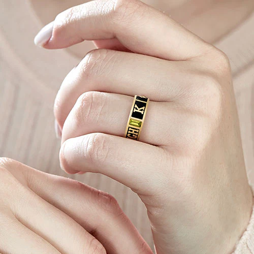 Ladies' 14K Gold Plated Decorated Band Class Ring - Image 5