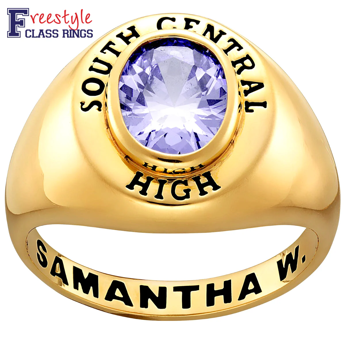 Ladies' 14k Gold Plated Minimal Oval Birthstone Signet Freestyle Class Ring