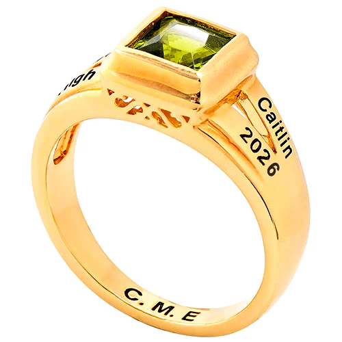 Ladies' 14K Gold Plated Princess Cut Birthstone Freestyle Class Ring - Image 3