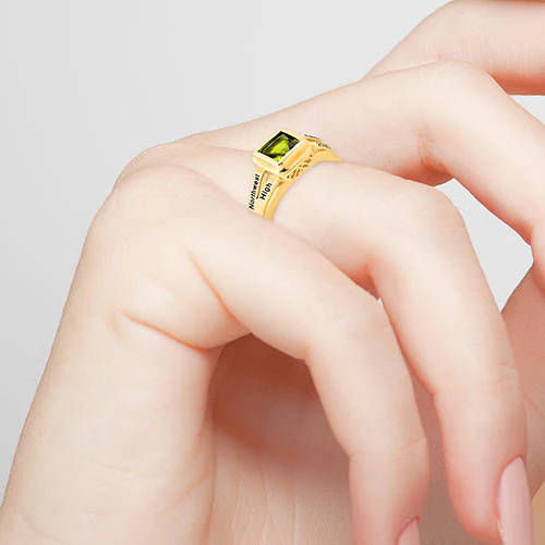 Ladies' 14K Gold Plated Princess Cut Birthstone Freestyle Class Ring - Image 4
