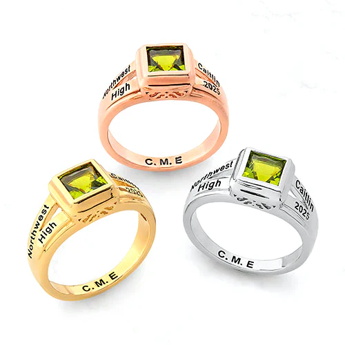 Ladies' 14K Gold Plated Princess Cut Birthstone Freestyle Class Ring - Image 5