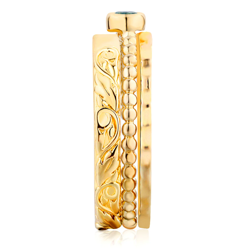 Women's 14K Gold Plated Round Birthstone Stackable Freestyle Class Ring - Image 5