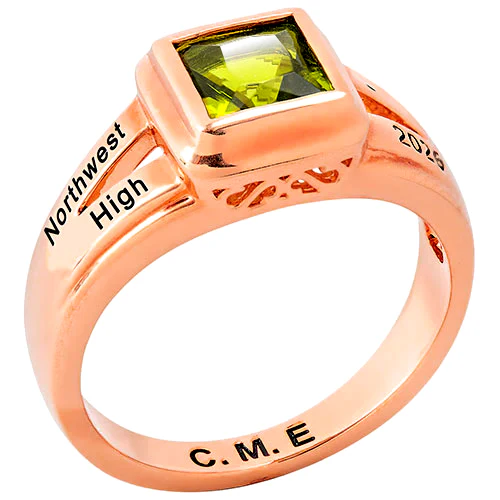 Ladies' 14K Rose Gold over Sterling Princess Cut Birthstone Freestyle Class Ring - Image 2