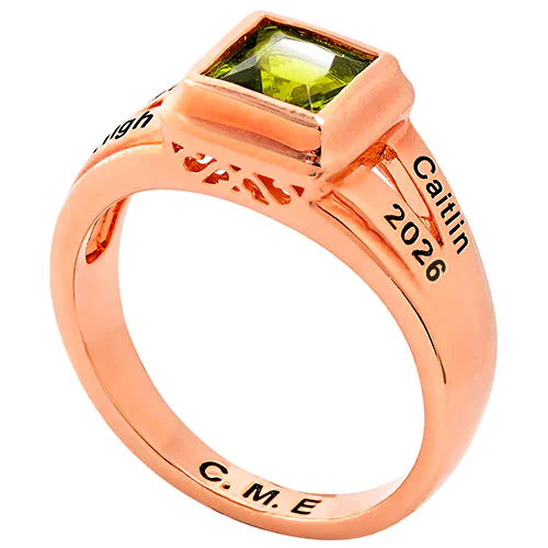 Ladies' 14K Rose Gold over Sterling Princess Cut Birthstone Freestyle Class Ring - Image 3