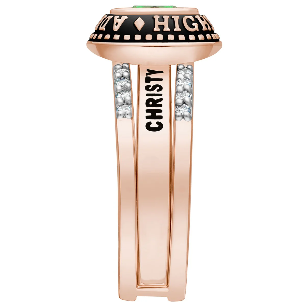 Ladies' 14k Rose Gold Plated Class Ring with Jacket and CZ Accents - Image 6