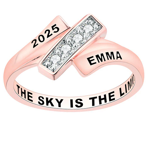 Women's  14K Rose Gold Plated CZ Bypass Class Ring