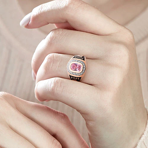 Ladies' 14K Rose Gold Plated CZ Encrusted Traditional Personalized Class Ring - Image 5