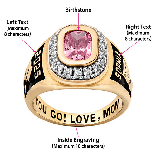 Ladies' 14K Rose Gold Plated CZ Encrusted Traditional Personalized Class Ring - Image 7
