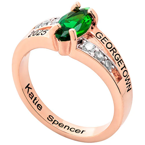 Ladies' 14K Rose Gold Plated Marquise Birthstone with CZ Class Ring - Image 3