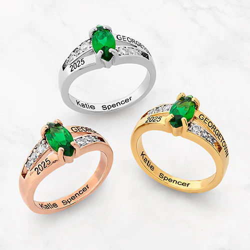 Ladies' 14K Rose Gold Plated Marquise Birthstone with CZ Class Ring - Image 5