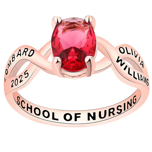 Women's 14K Rose Gold Plated Oval Birthstone Infinity Class Ring