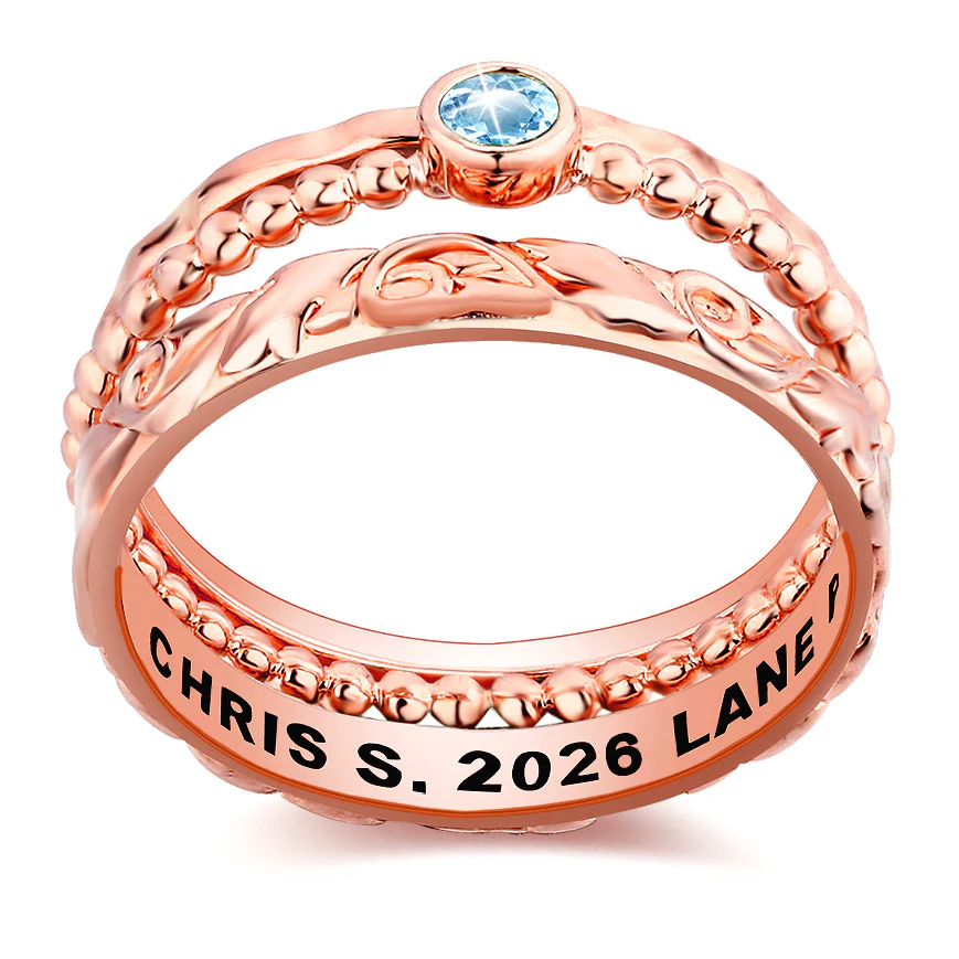Women's 14K Rose Gold Plated Round Birthstone Stackable Freestyle Class Ring - Image 3