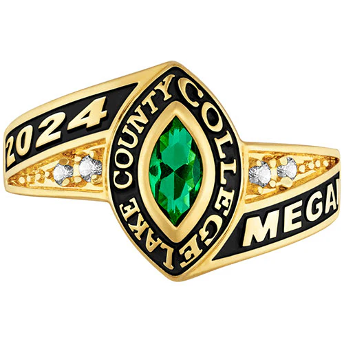 Ladies 18K Gold over Sterling Marquise Birthstone and CZ Class Ring - Image 2