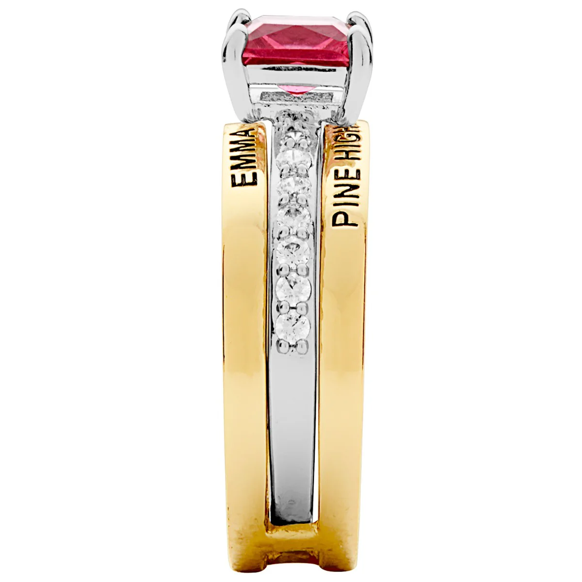Ladies' 2-Tone 14K Gold over Sterling Class Ring with Jacket and CZ Accents - Image 3