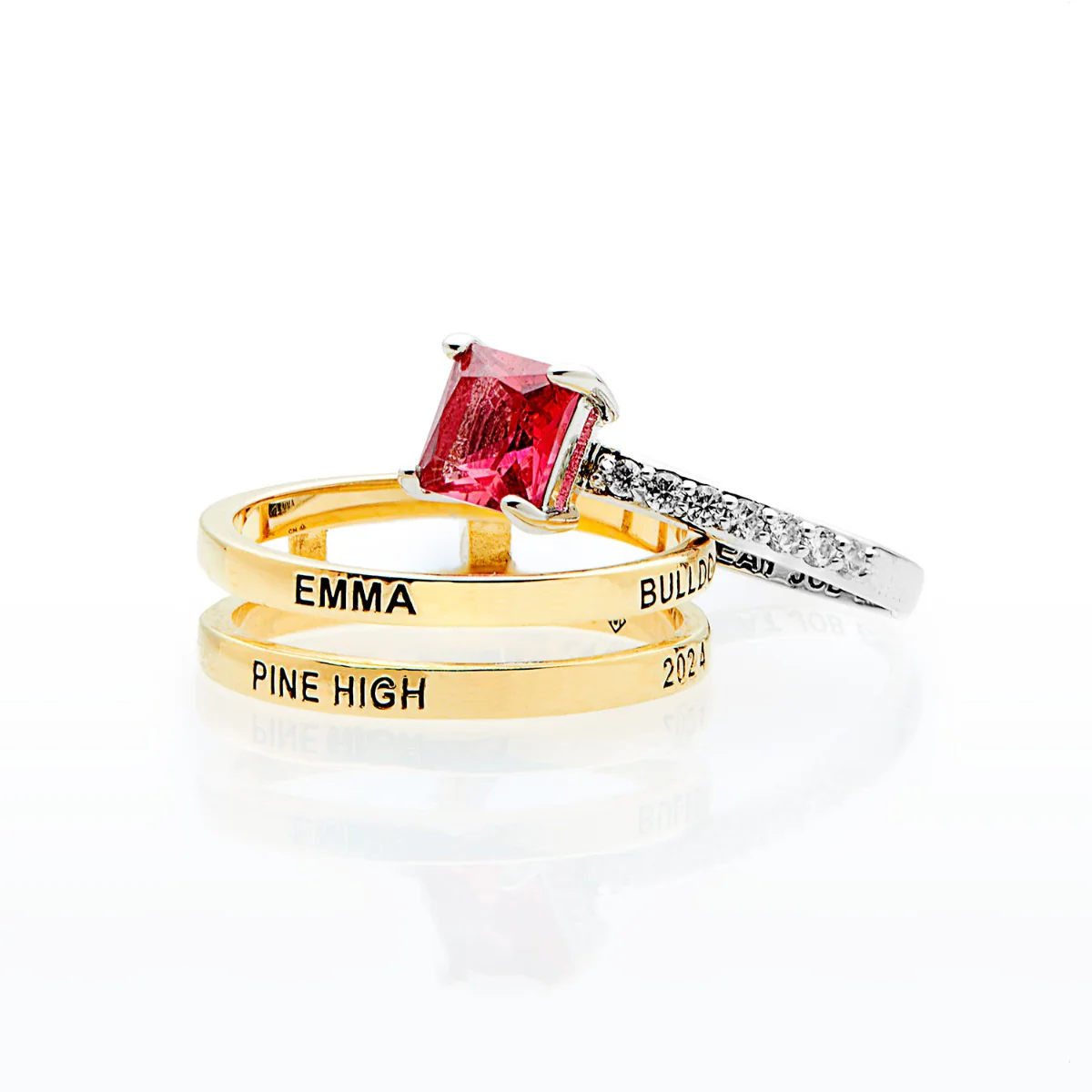 Ladies' 2-Tone 14K Gold over Sterling Class Ring with Jacket and CZ Accents - Image 5