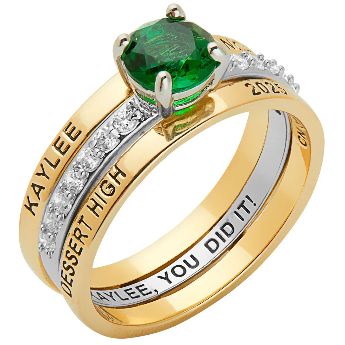 Ladies' 2-Tone 14K Gold Over Sterling Class Ring with Jacket and CZ Accents - Image 2