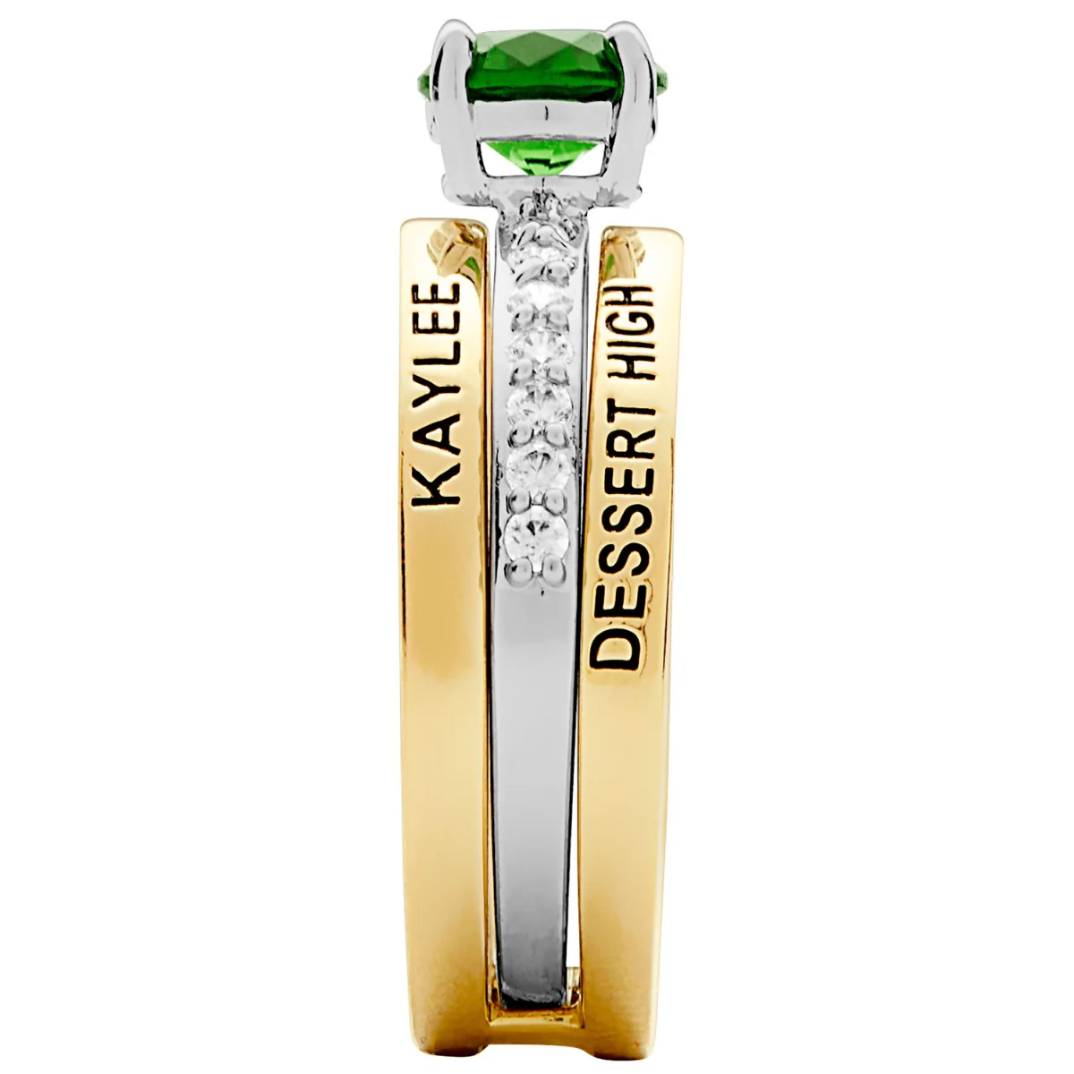 Ladies' 2-Tone 14K Gold Plated Class Ring with Jacket and CZ Accents - Image 3