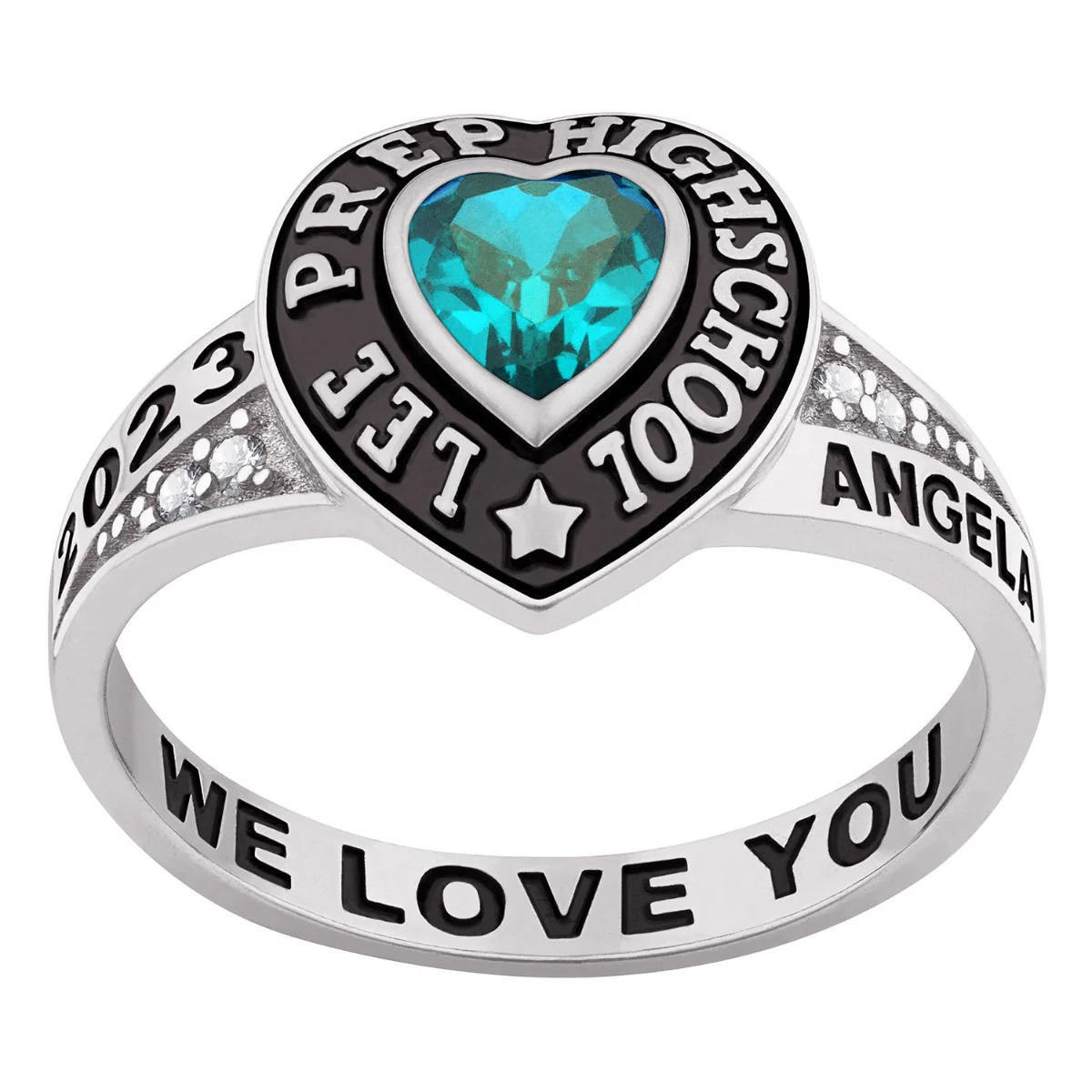 Ladies' Celebrium Traditional Heart Birthstone with CZ Accents Class Ring