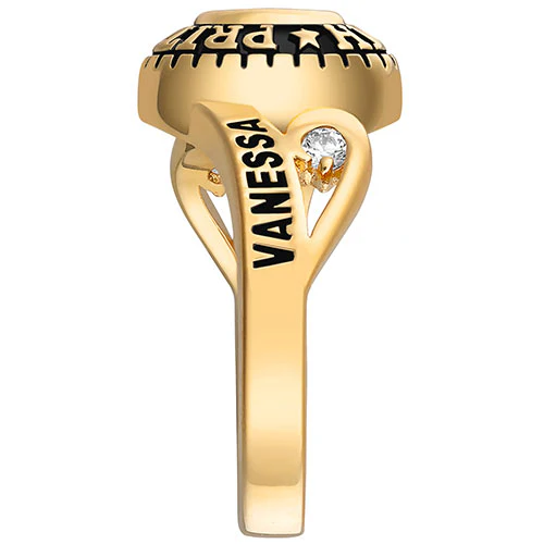 Ladies' 14K Gold Plated Celebrium CZ Scroll Bypass Birthstone Class Ring - Image 4