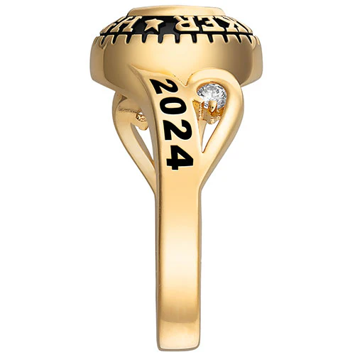 Ladies' 14K Gold Plated Celebrium CZ Scroll Bypass Birthstone Class Ring - Image 5