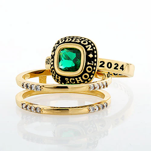 Ladies' 14K Gold over Sterling Class Ring with Jacket and CZ Accents