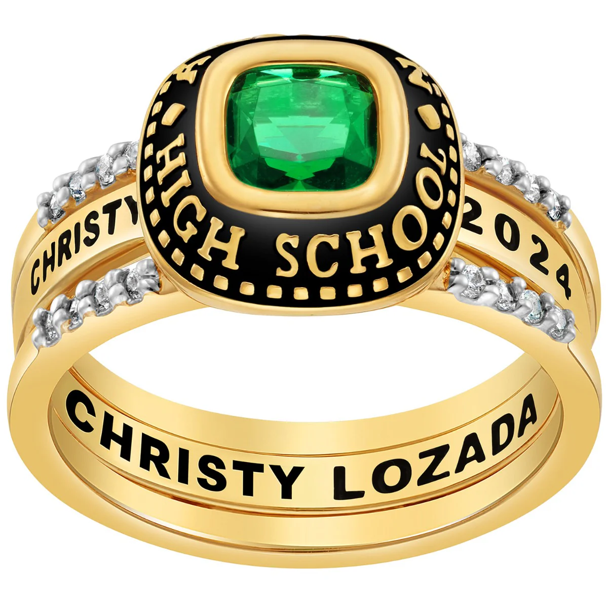Ladies' 14K Gold over Sterling Class Ring with Jacket and CZ Accents - Image 3