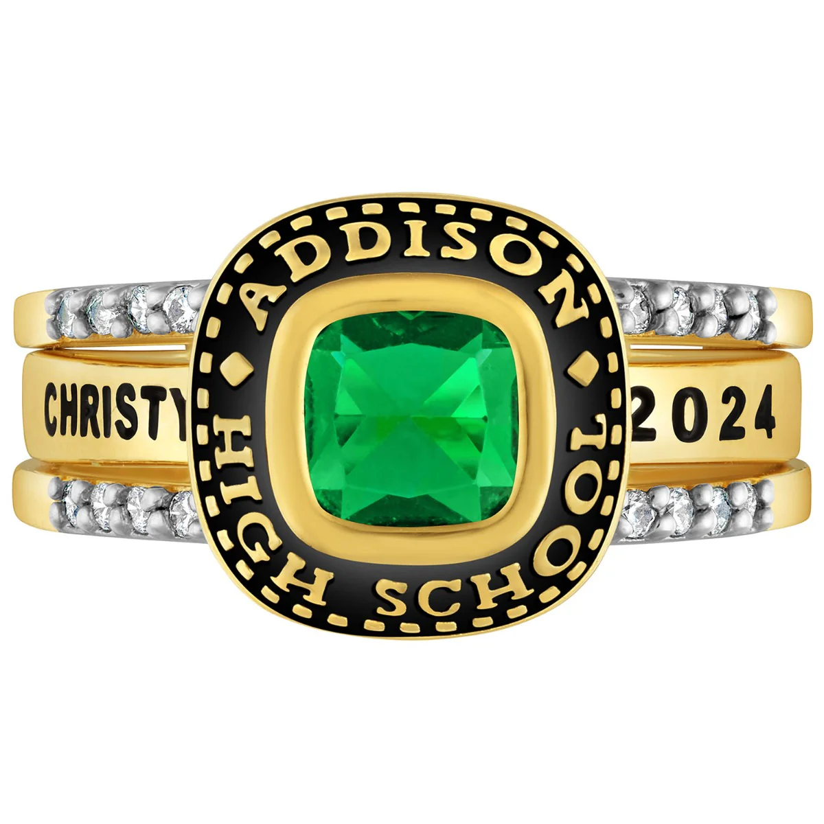 Ladies' 14K Gold over Sterling Class Ring with Jacket and CZ Accents - Image 4