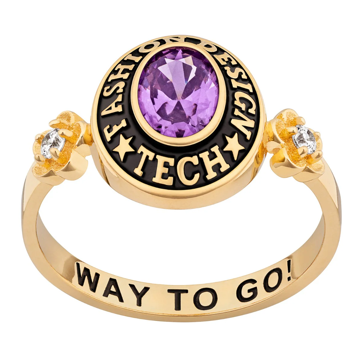 Ladies' 14K Gold over Sterling Oval Birthstone with CZ Flowers Class Ring