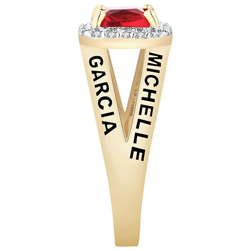 Women's Gold Over Sterling Split Band Square CZ Halo Birthstone Class Ring - Image 4