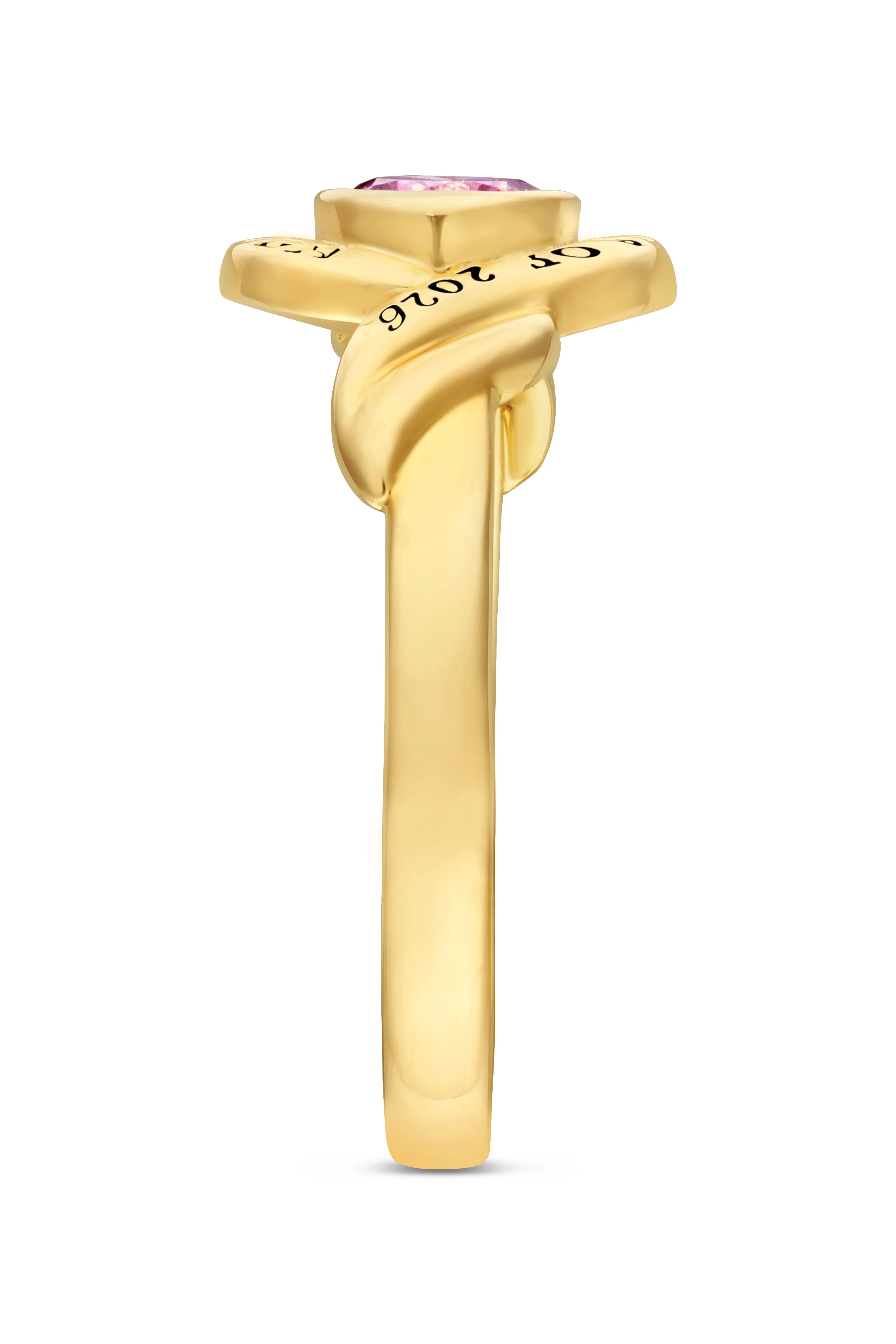 Ladies' 14K Gold over Sterling Swirl Bypass Round Birthstone Class Ring - Image 3