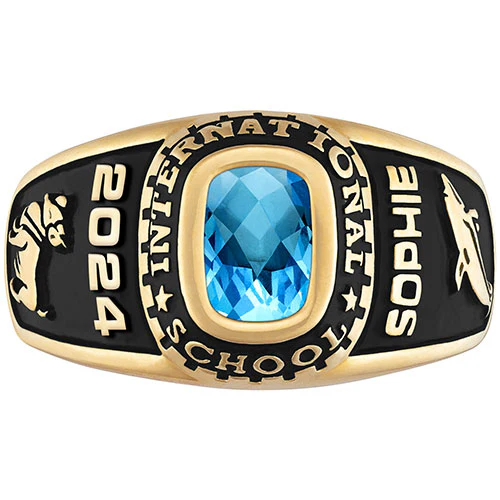 Ladies 14K Gold over Sterling Traditional Checkerboard Birthstone Class Ring - Image 3