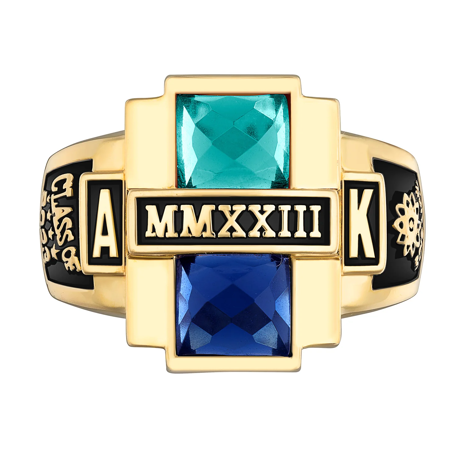 Ladies' 14K Gold over Sterling Double Birthstone Rectangle Class Ring - Image 2