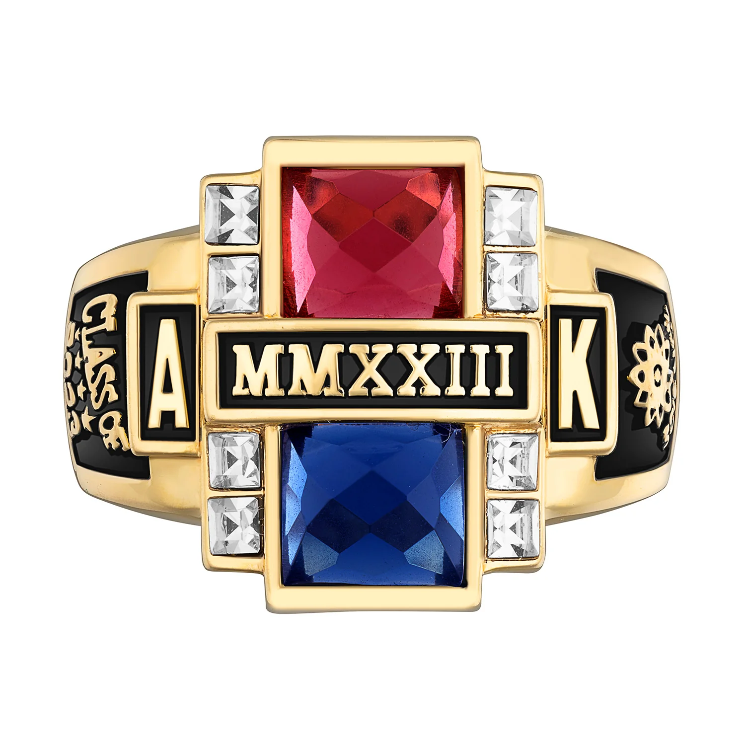 Ladies' 14K Gold Plated Double Birthstone & CZ Rectangle Class Ring - Image 2