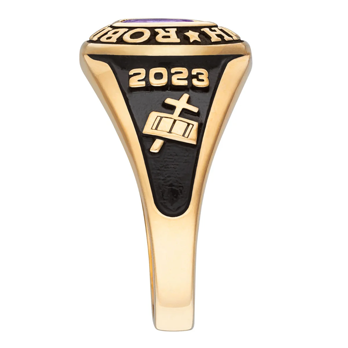 Ladies 14K Gold Plated Traditional Petite Oval Birthstone Class Ring - Image 3