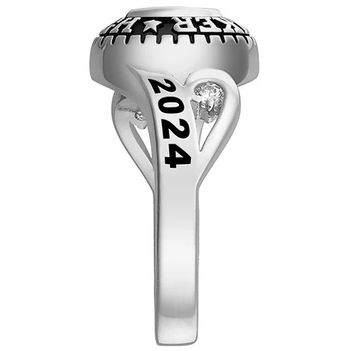 Ladies' Platinum Over Celebrium CZ Scroll Bypass Birthstone Class Ring - Image 5