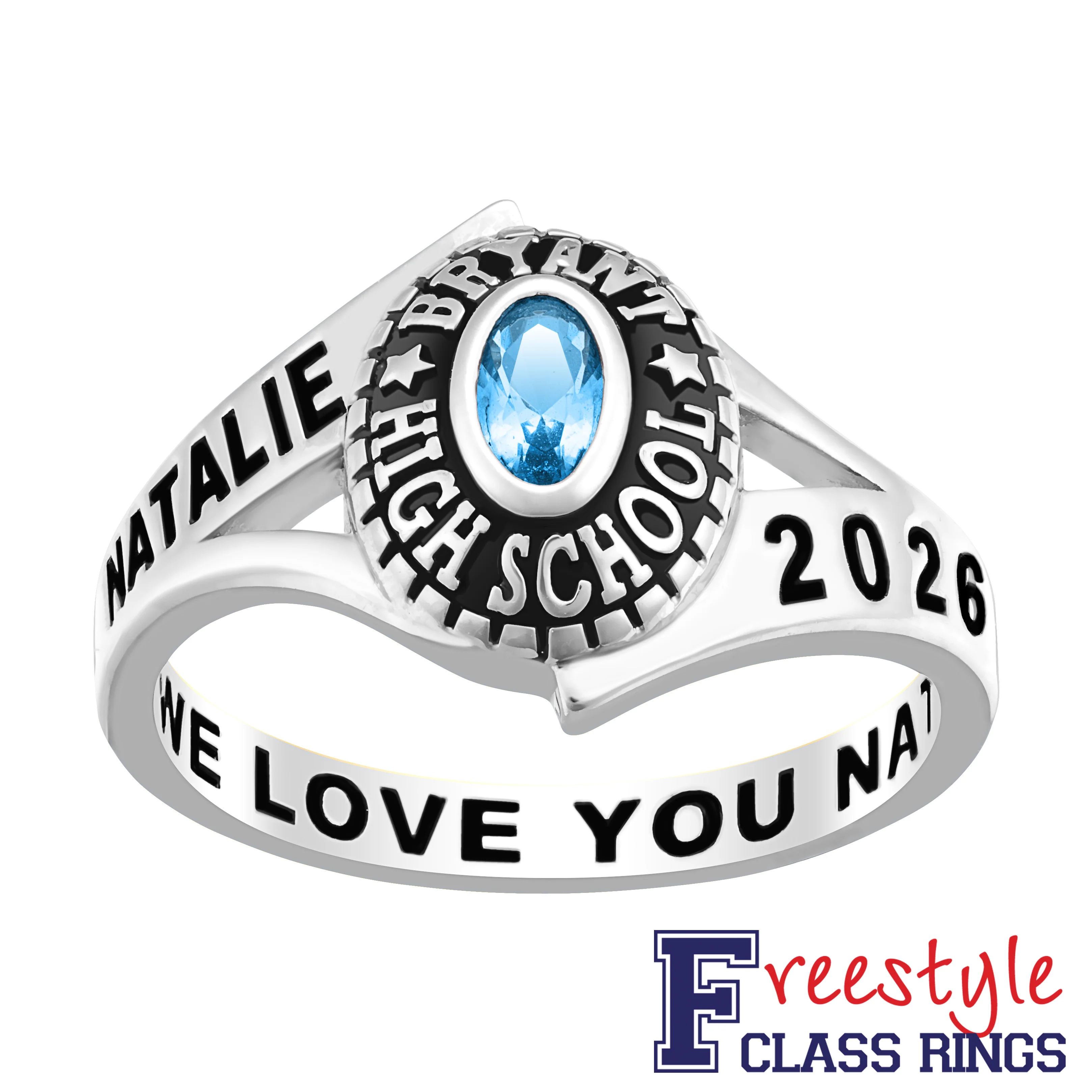 Ladies Class Ring in Platinum Over Celebrium In Traditional Birthstone Styling
