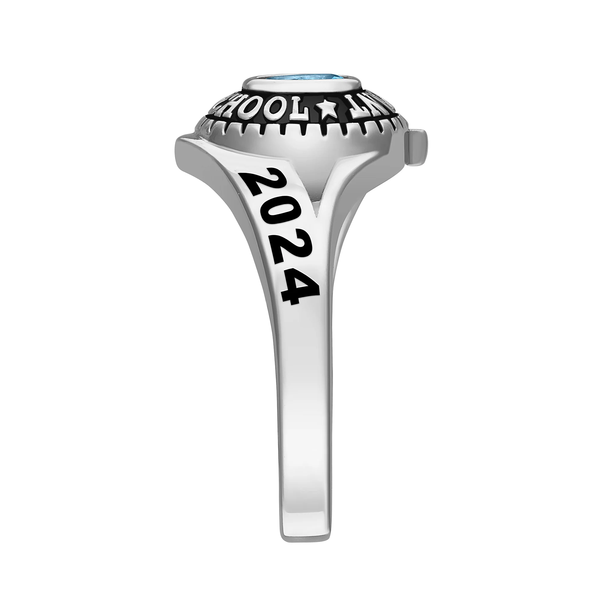 Ladies Class Ring in Platinum Over Celebrium In Traditional Birthstone Styling - Image 4