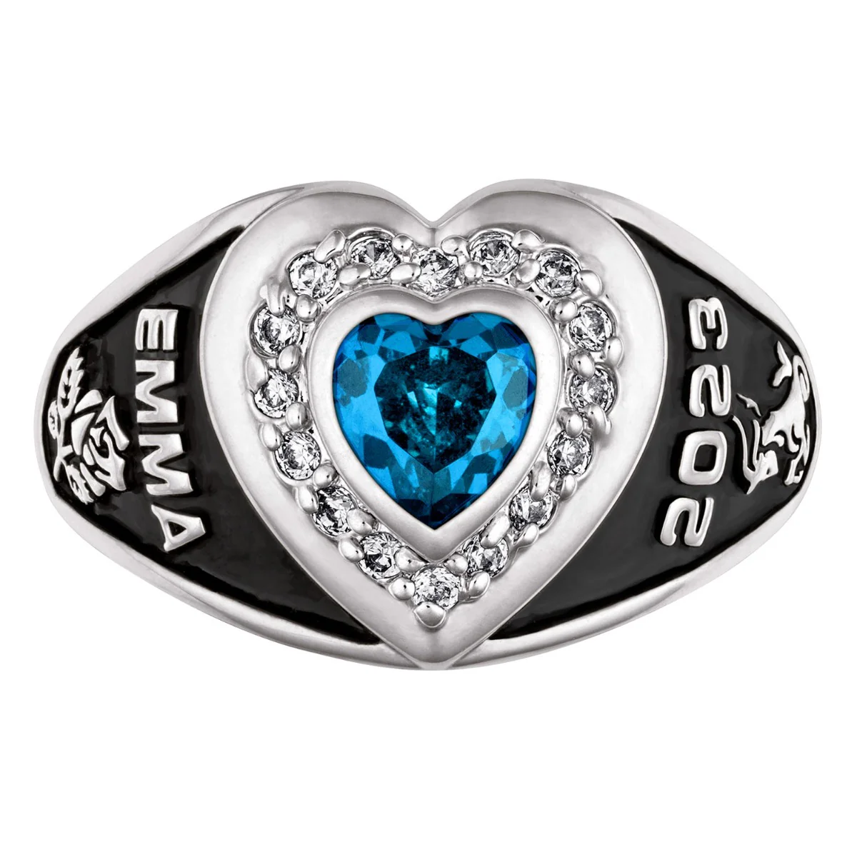 Ladies' Platinum over Sterling Silver CZ Heart Class Ring - Image 2