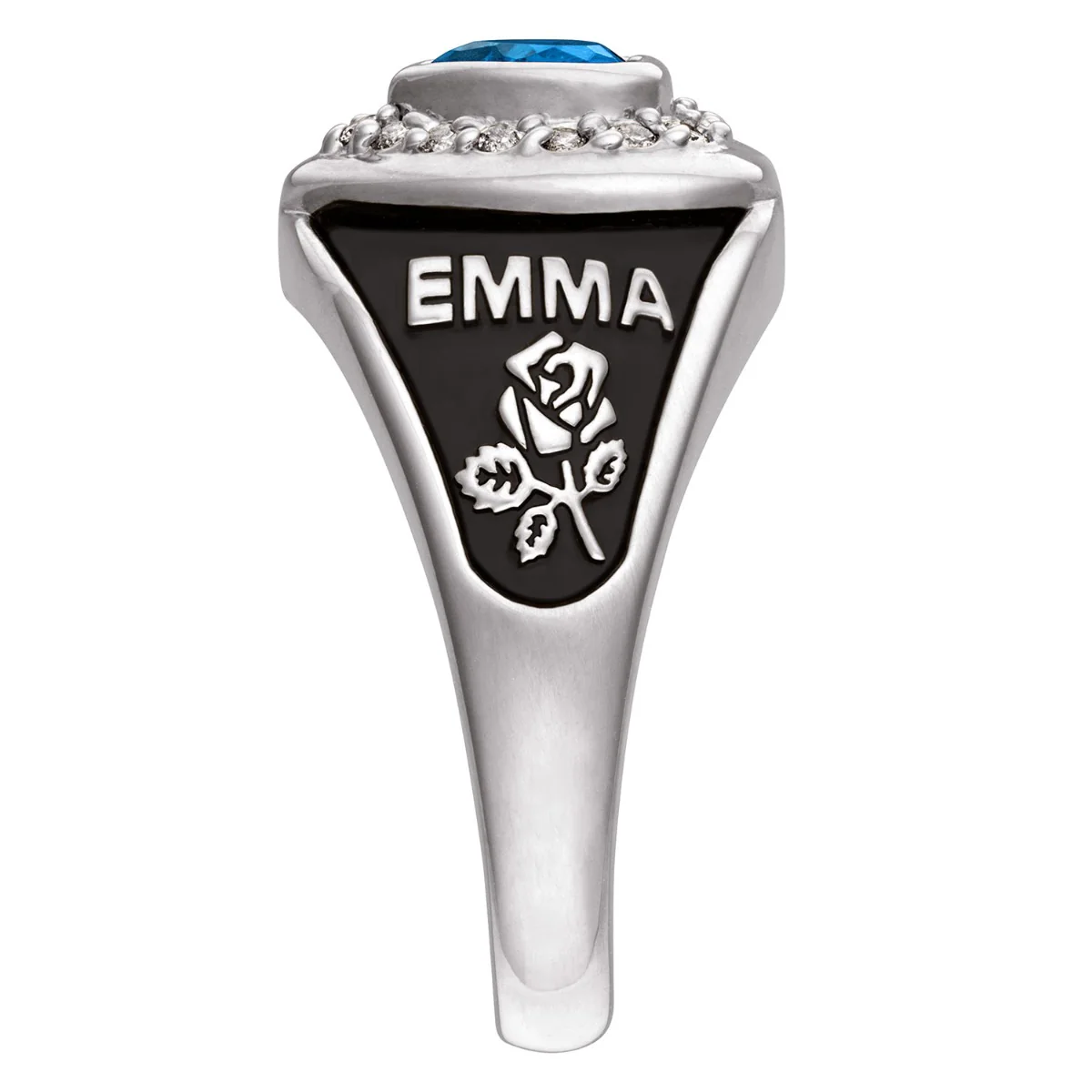 Ladies' Platinum over Sterling Silver CZ Heart Class Ring - Image 3
