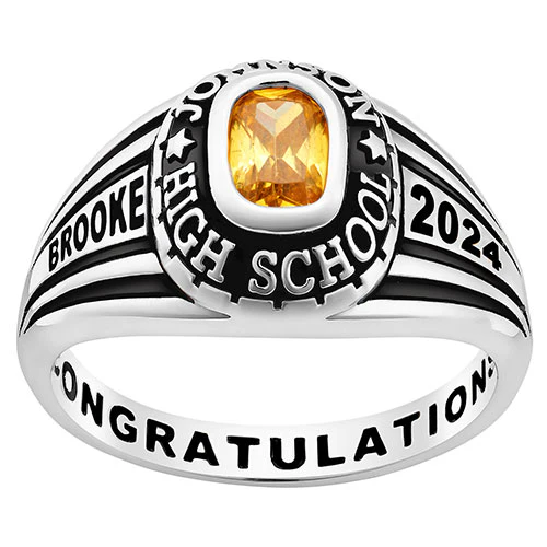 Ladies' Platinum over Sterling Traditional Class Ring - Image 2