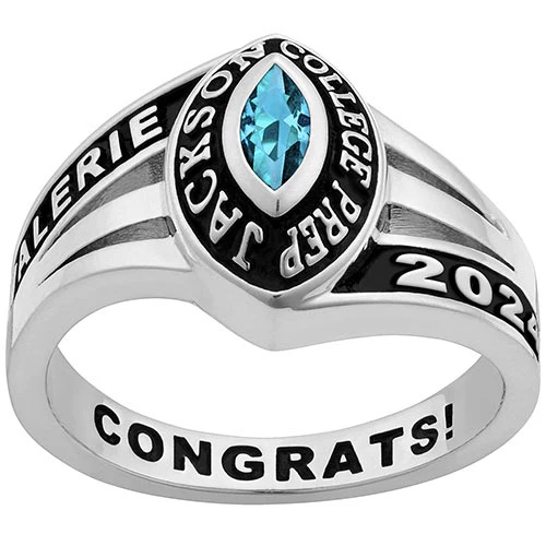 Ladies' Platinum over Sterling Silver Birthstone Traditional Class Ring - Image 2