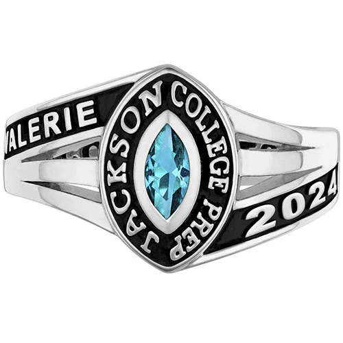Ladies' Platinum over Sterling Silver Birthstone Traditional Class Ring - Image 3